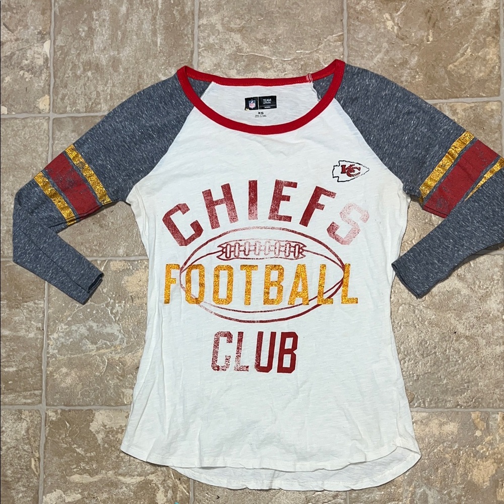 NFL Kansas City Chiefs Women’s 3/4 Sleeve  Shirt - Red, Gold, Gray, White